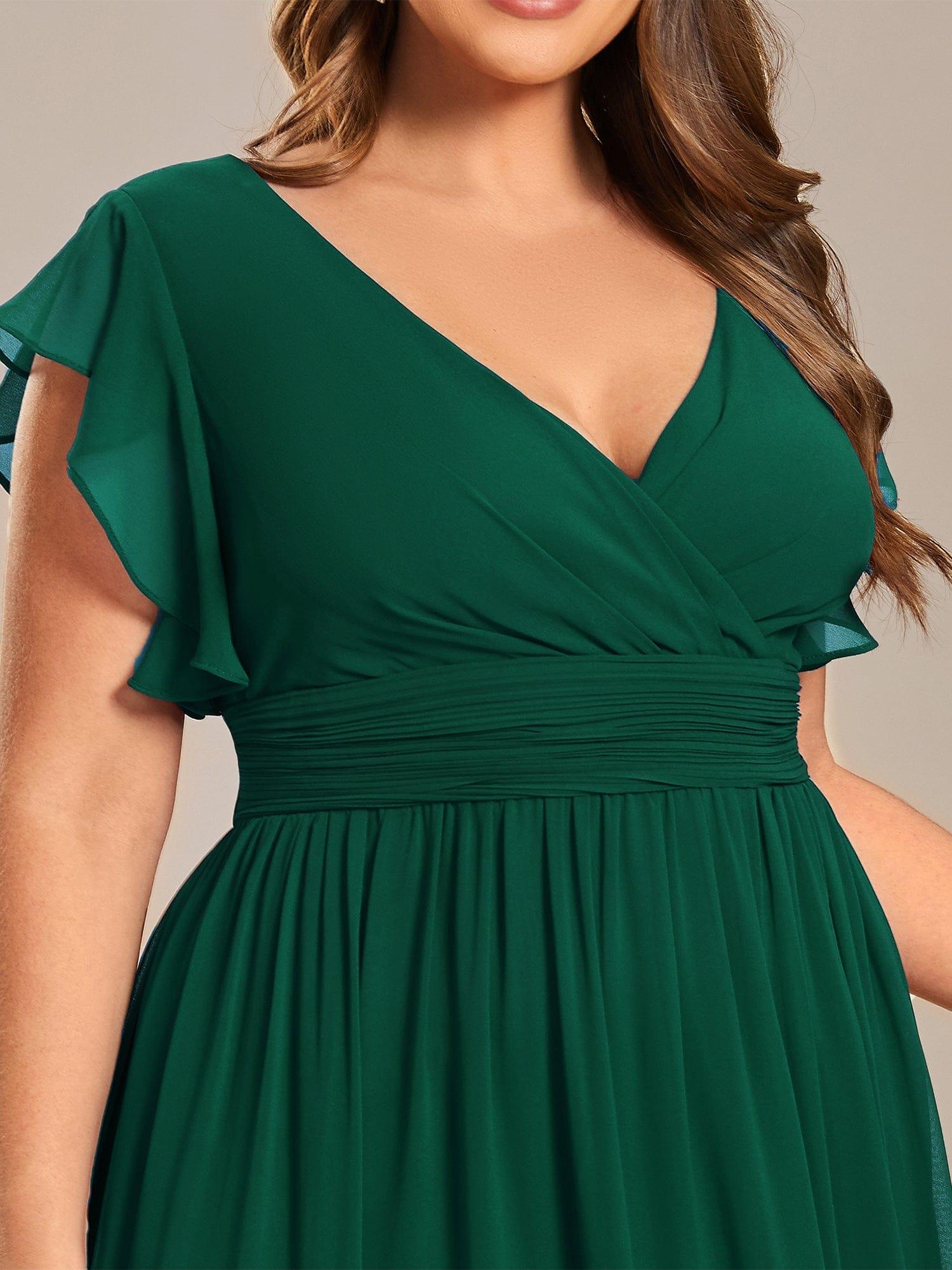 Plus Size V-Neck Open Back Ruffled Sleeves Chiffon Bridesmaid Dress