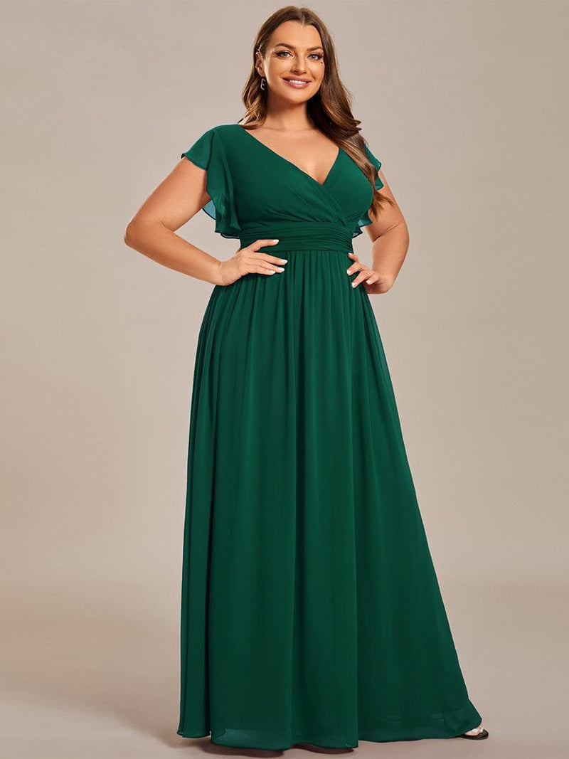 Ever LILYANA|Elegant V-Neck Open Back Ruffled Sleeves Chiffon Bridesmaid Dress