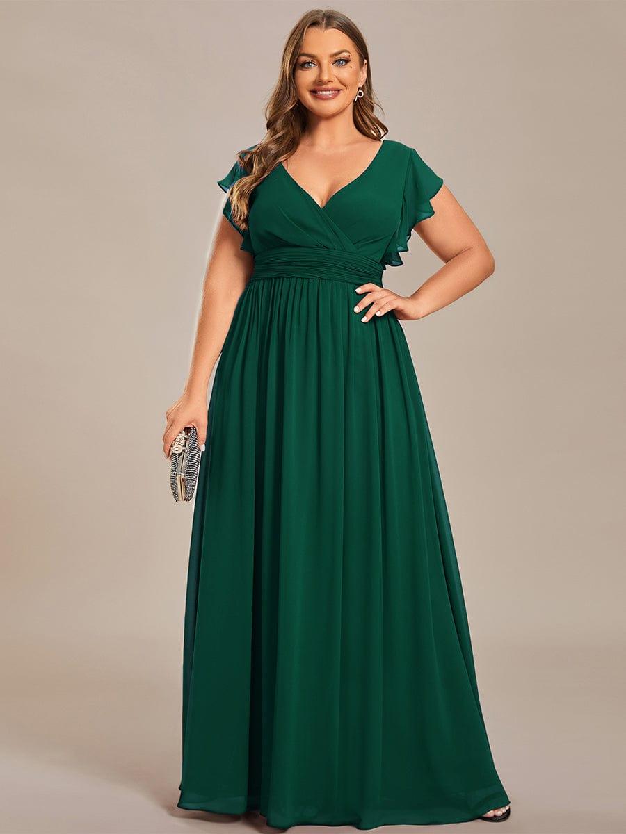 LILYANA Plus V Neck Open Back Ruffled Sleeves Chiffon Bridesmaid Dress