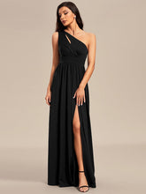 One-Shoulder Hollow Out A-line Bridesmaid Dress with High Slit #color_Black