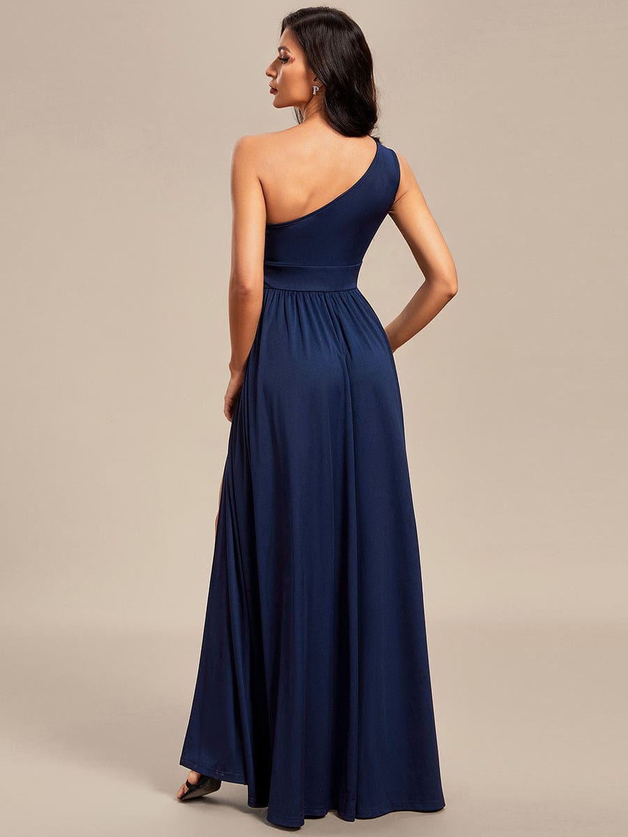 One-Shoulder Hollow Out A-line Bridesmaid Dress with High Slit