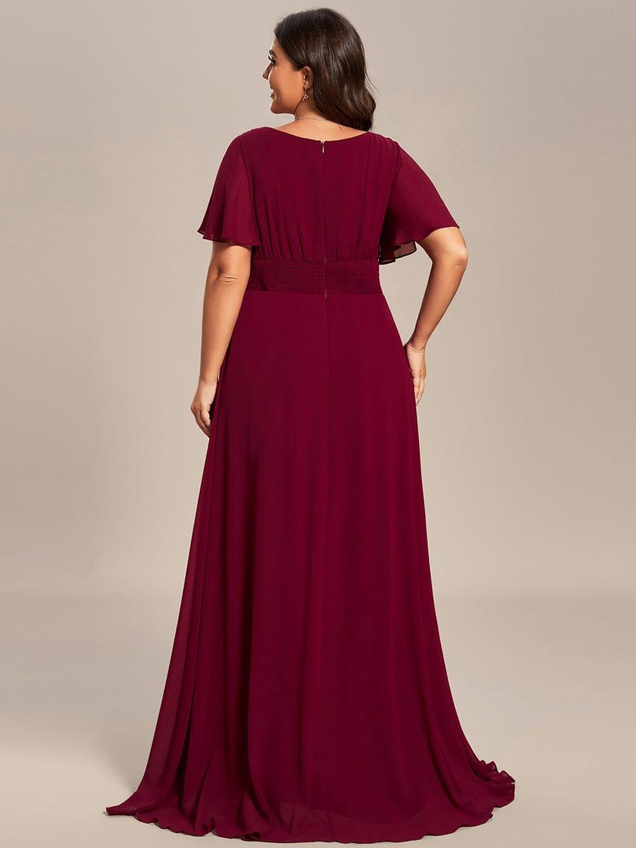 Plus Size Simple Chiffon Pleated A-Line Round Neckline Bridesmaid Dress #color_Burgundy