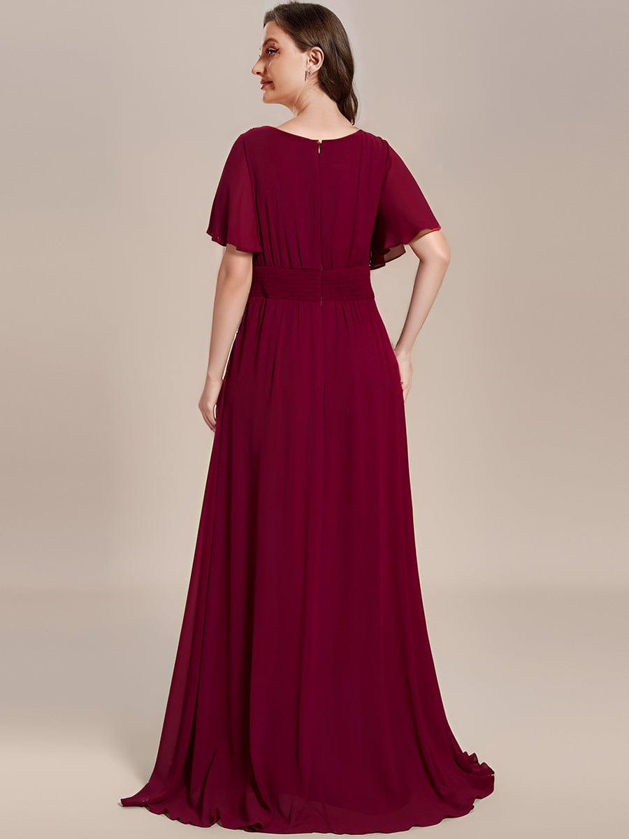 Simple Chiffon Pleated A-Line Round Neckline Bridesmaid Dress #color_Burgundy