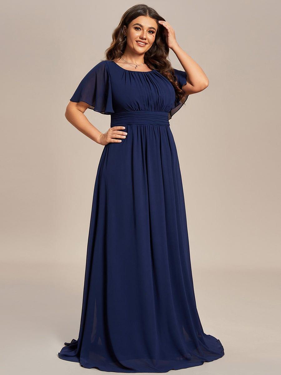 Simple Chiffon Pleated A-Line Round Neckline Bridesmaid Dress #color_Navy Blue