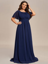 Plus Size Simple Chiffon Pleated A-Line Round Neckline Bridesmaid Dress #color_Navy Blue
