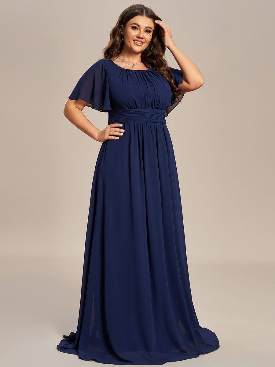 Plus Size Simple Chiffon Pleated A-Line Round Neckline Bridesmaid Dress #color_Navy Blue