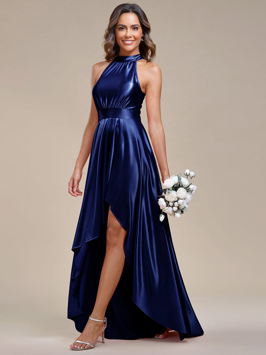 Elegant Halter High Low Satin Bridesmaid Dress