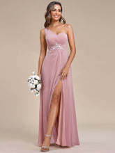 Elegant Applique One-Shoulder A-Line Bridesmaid Dress with High Slit #color_Dusty Rose