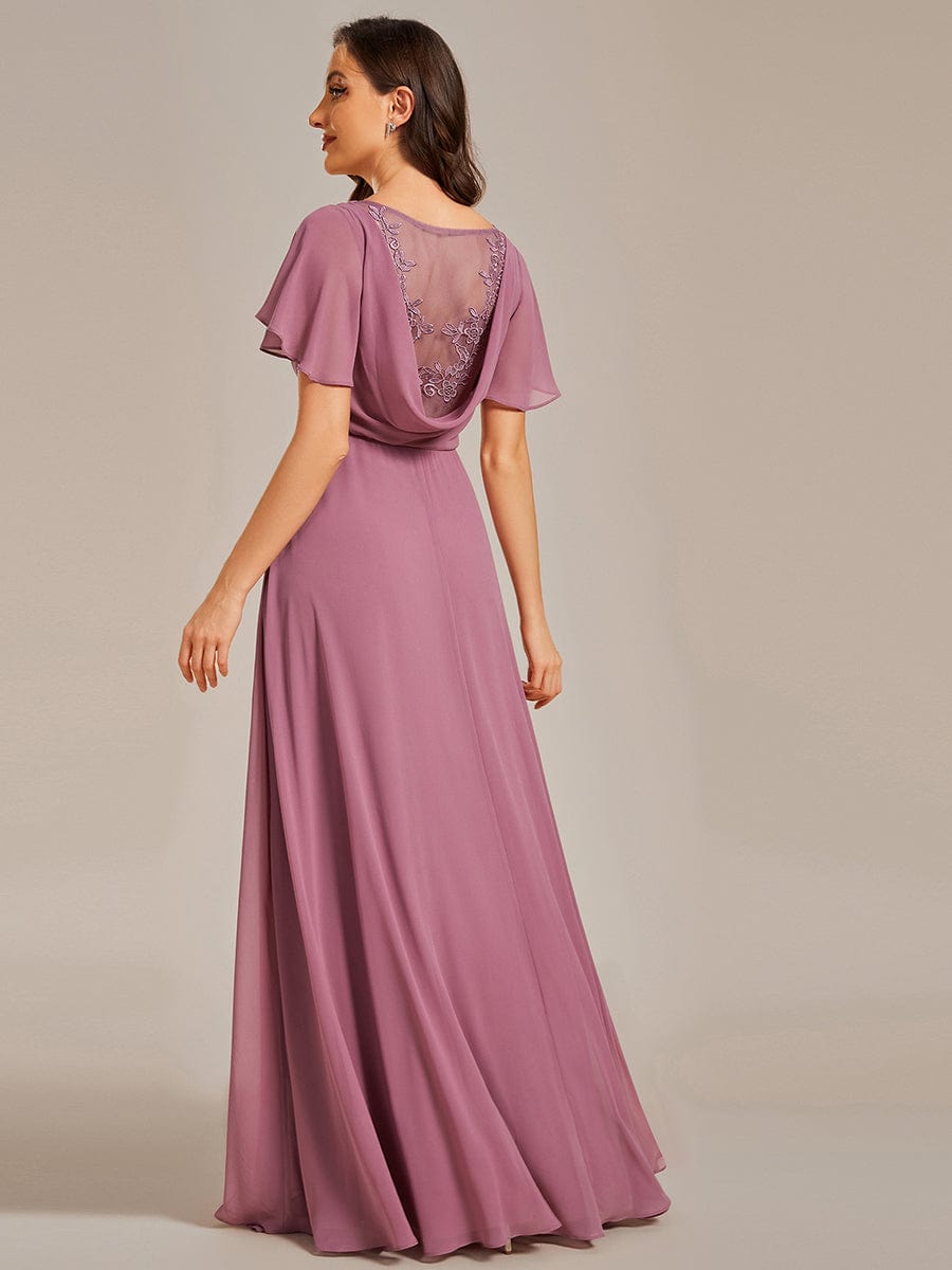 See-Through Back Flutter Sleeves High Slit Chiffon Evening Dress #color_Purple Orchid
