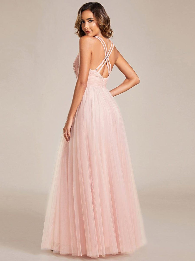 Chic Sleeveless V-Neck A-Line Bridesmaid Dress with Pleated Details
