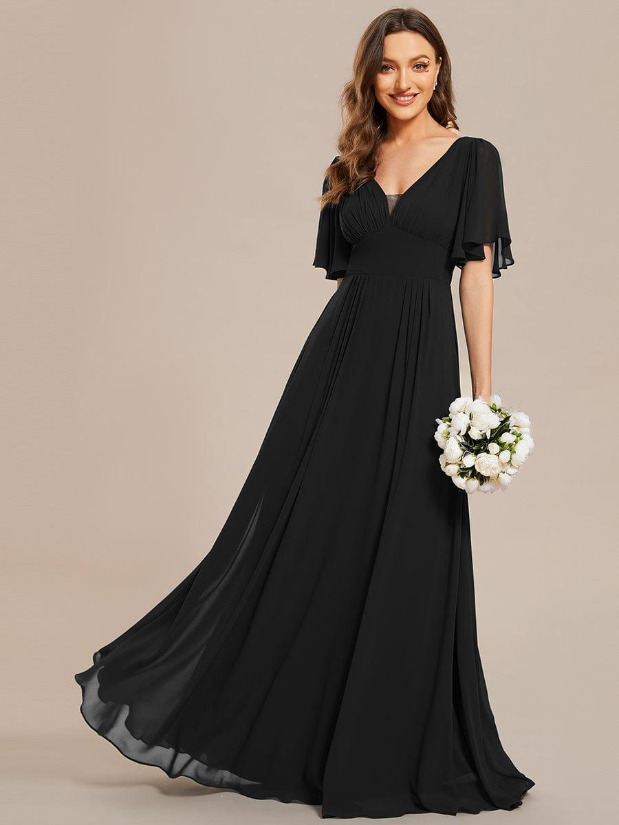 Simple Chiffon Short Sleeves Empire Waist Line Maxi Bridesmaid Dress