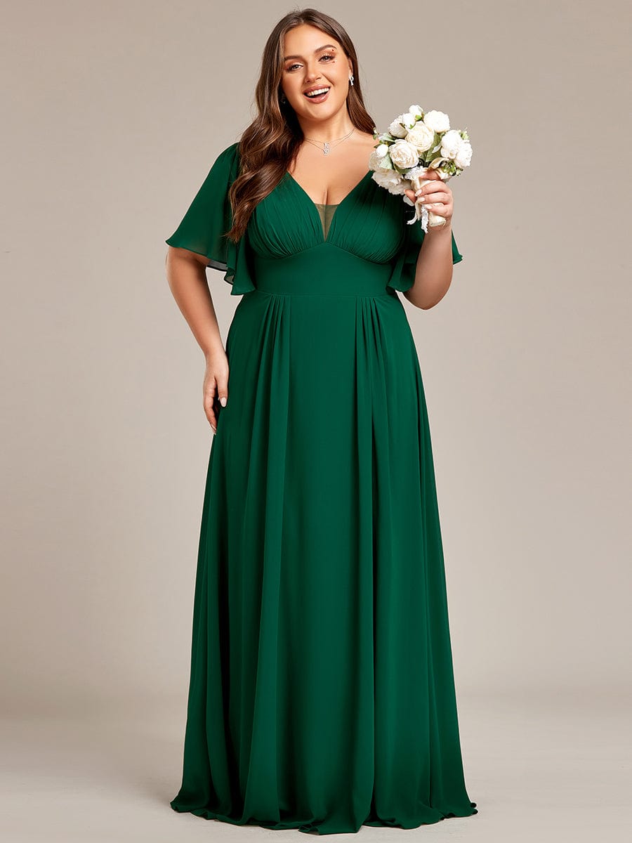 Simple Chiffon Short Sleeves Empire Waist A-Line Maxi Bridesmaid Dress