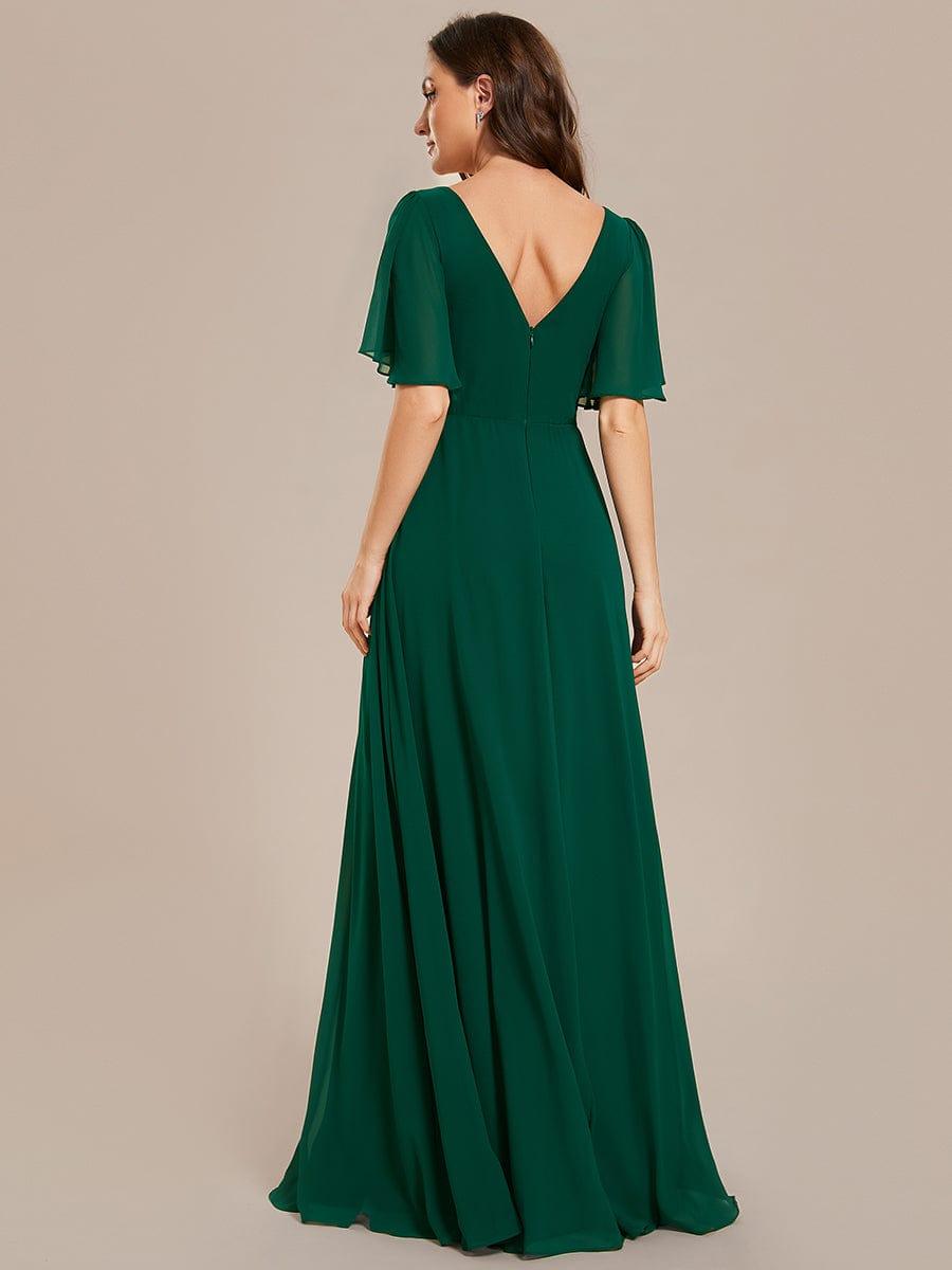 Classic V Neck Chiffon Ruffles Sleeve Empire Waist Backless