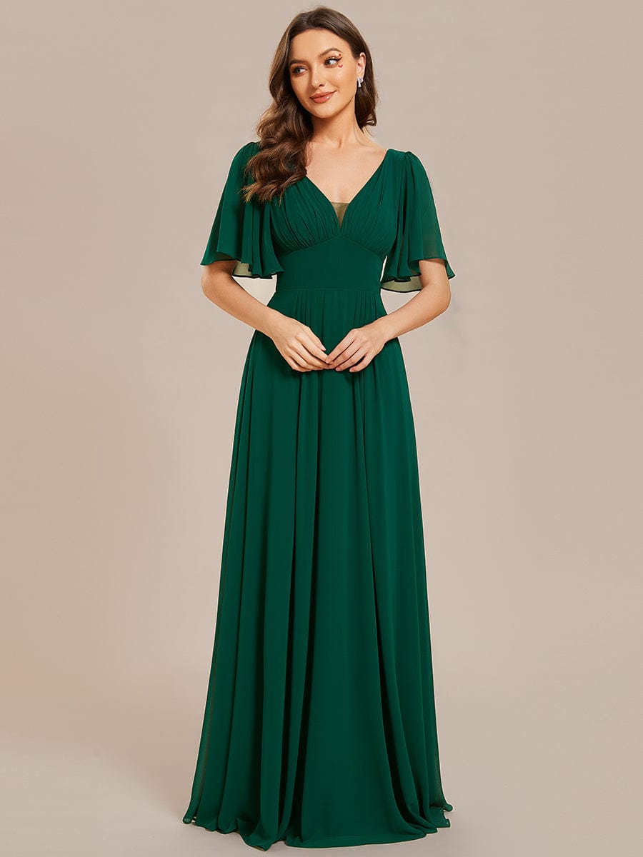 Simple Chiffon Short Sleeves Empire Waist A-Line Maxi Bridesmaid Dress