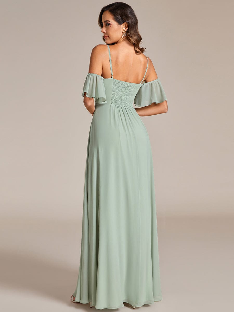 Off Shoulder Chiffon Bridesmaid Dresses with Ruffles Sleeve #color_Mint Green