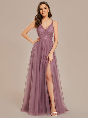 Spaghetti Straps Backless A-Line Lace Tulle Bridesmaid Dress