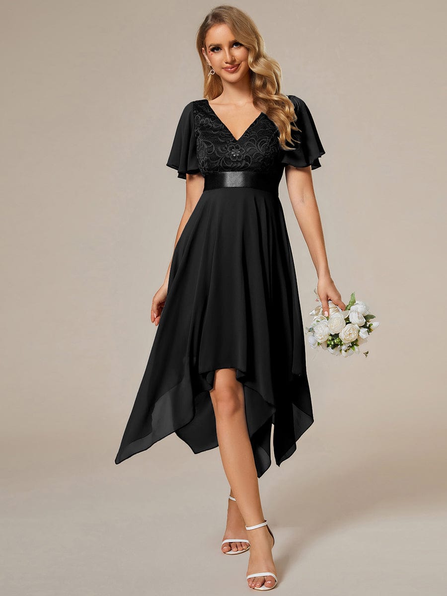 Asymmetrical Hem Empire Waist Short Sleeves Knee-Length Bridesmaid Dress