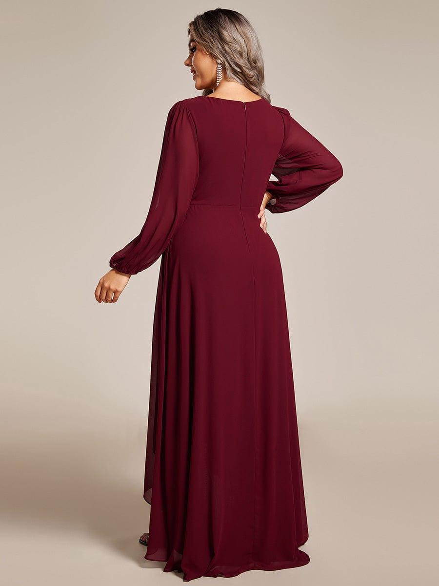 Plus Size Enchanting Chiffon Lantern Sleeve Pleated High Waist Bridesmaid Dress #color_Burgundy