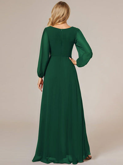 Enchanting Chiffon Lantern Sleeve Pleated High Waist Bridesmaid Dress #color_Dark Green