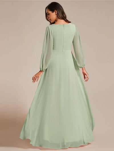 Enchanting Chiffon Lantern Sleeve Pleated High Waist Bridesmaid Dress #color_Mint Green