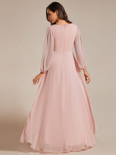 Enchanting Chiffon Lantern Sleeve Pleated High Waist Bridesmaid Dress #color_Pink