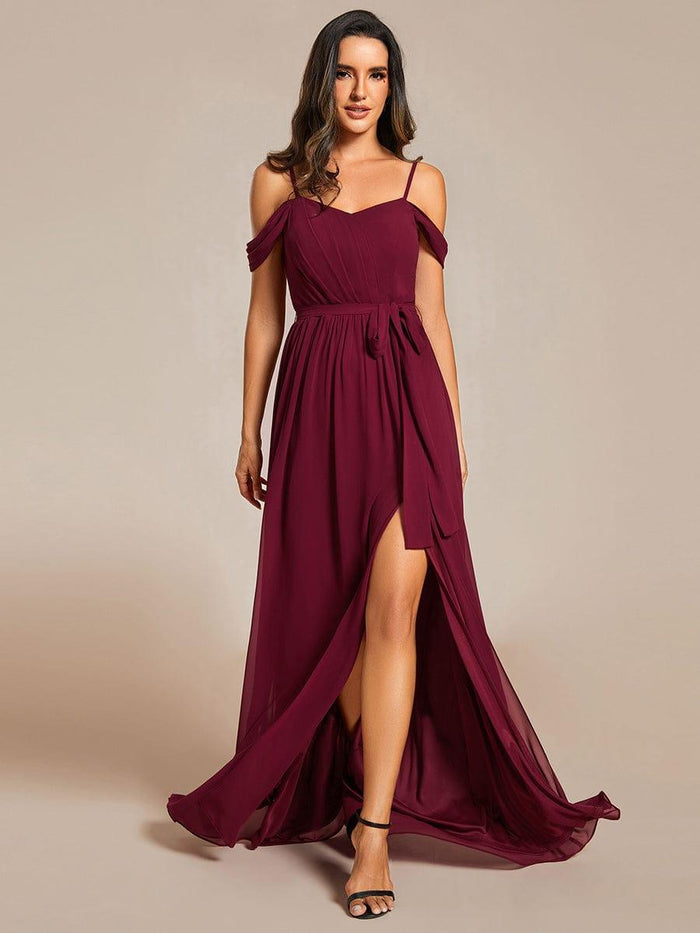 Spaghetti Strap Chiffon Bridesmaid Dress with Slit Flamingo Plus Size main image 0