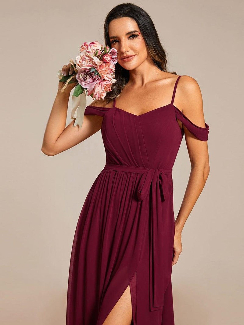 Spaghetti Strap Chiffon Bridesmaid Gown with V Neck Plum main image 0