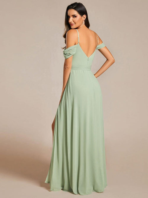 DOUBLE BEADED STRAP Chiffon Gowns with Slit Orchid Plus Size