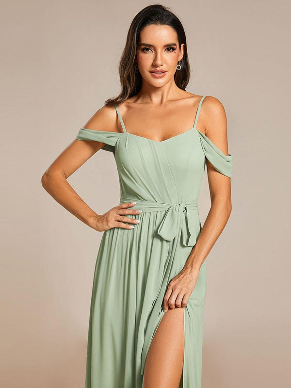 Spaghetti Straps V-neck Chiffon Dress With Slit Orchid Plus Size main image 1