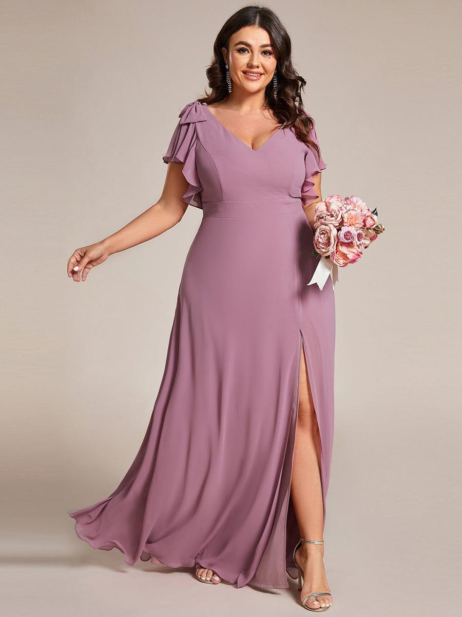 Flowy Plus Size A-Line Chiffon Bridesmaid Dress with Ribbon Bow - Ever-Pretty UK Flowy Plus Size A-Line Chiffon Bridesmaid Dress with Ribbon Bow - Ever-Pretty UK