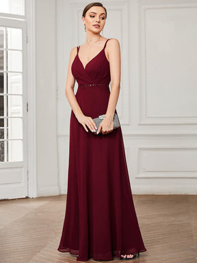 Sequin Belted Double Spaghetti Strap Chiffon Bridesmaid Dress