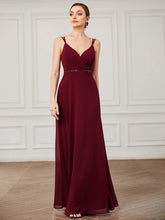 Sequin Belted Double Spaghetti Strap Chiffon Bridesmaid Dress #Color_Burgundy