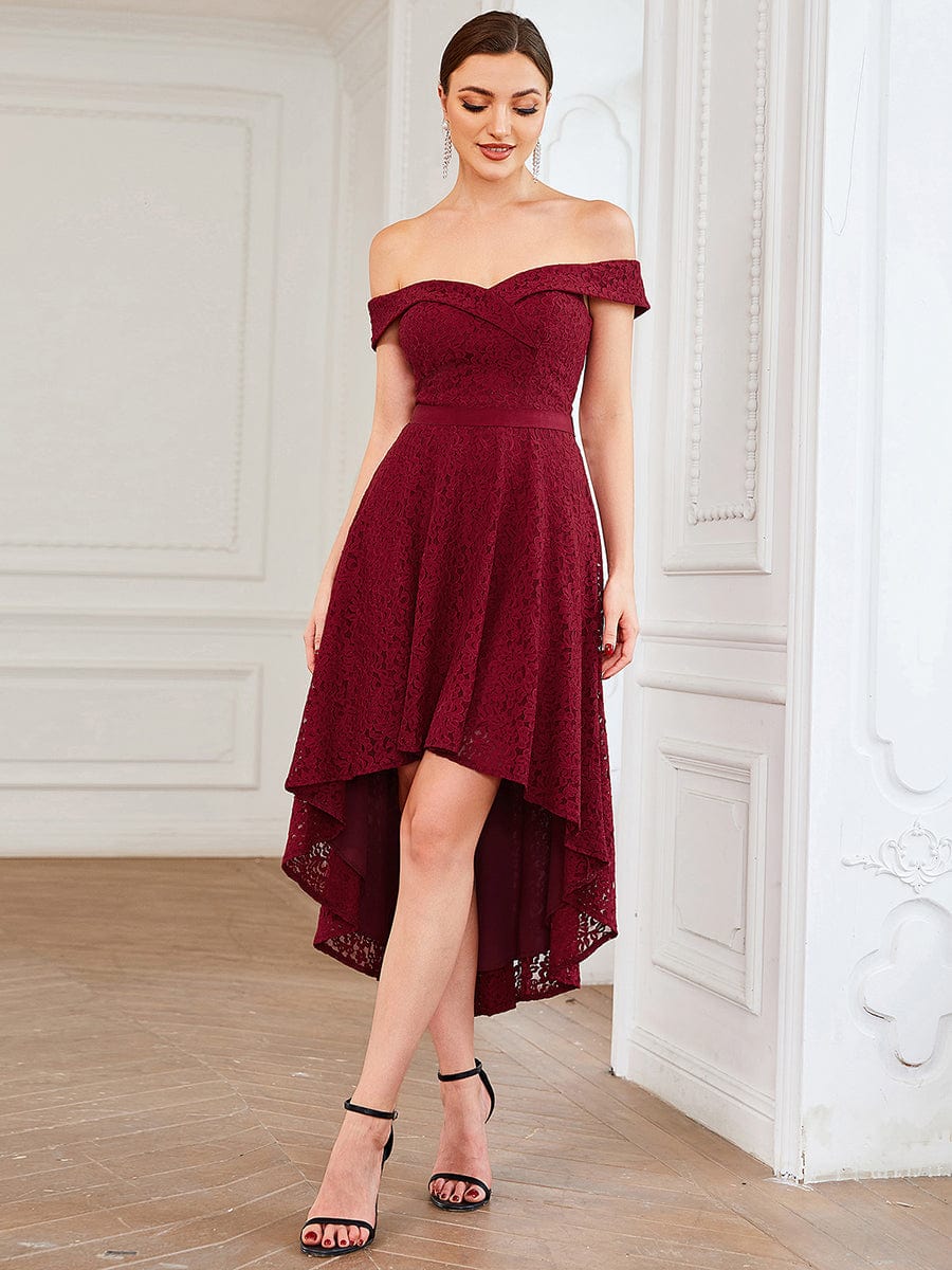 Sweetheart Off-Shoulder Lace High-Low Bridesmaid Dress