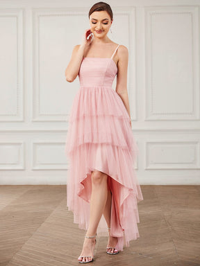 Tulle Spaghetti Strap High-Low Ruffled Bridesmaid Dress