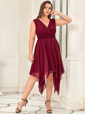 Plus Size Knee Length Asymmetrical Hem Chiffon Bridesmaid Dress