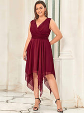 Plus Size Knee Length Asymmetrical Hem Chiffon Bridesmaid Dress #color_Burgundy