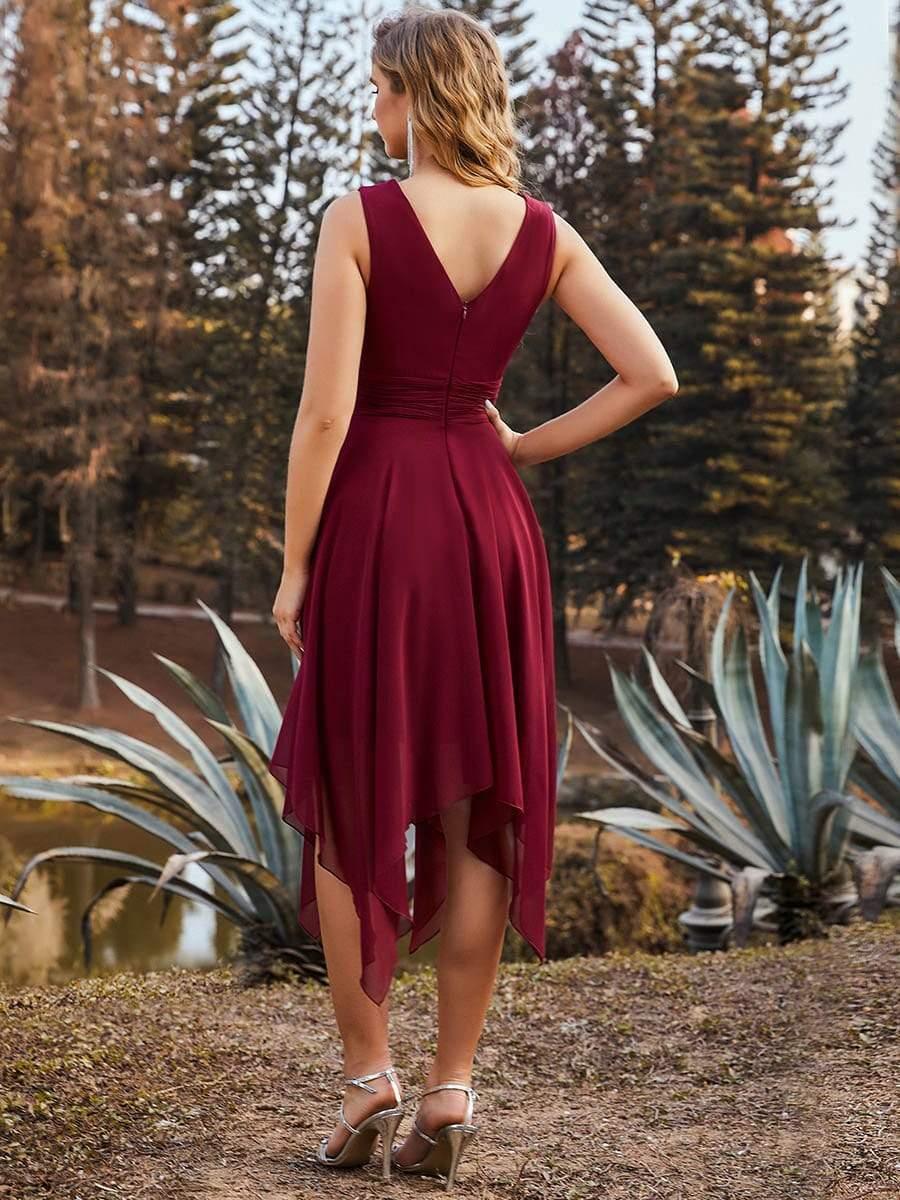 Knee Length Chiffon Bridesmaid Dress with Irregular Hem #color_Burgundy