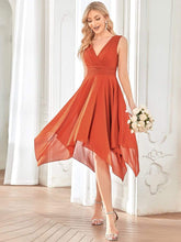 Knee Length Chiffon Bridesmaid Dress with Irregular Hem #color_Burnt Orange