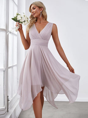Simple V-Neck Irregular Hem Chiffon Midi Bridesmaid Dress