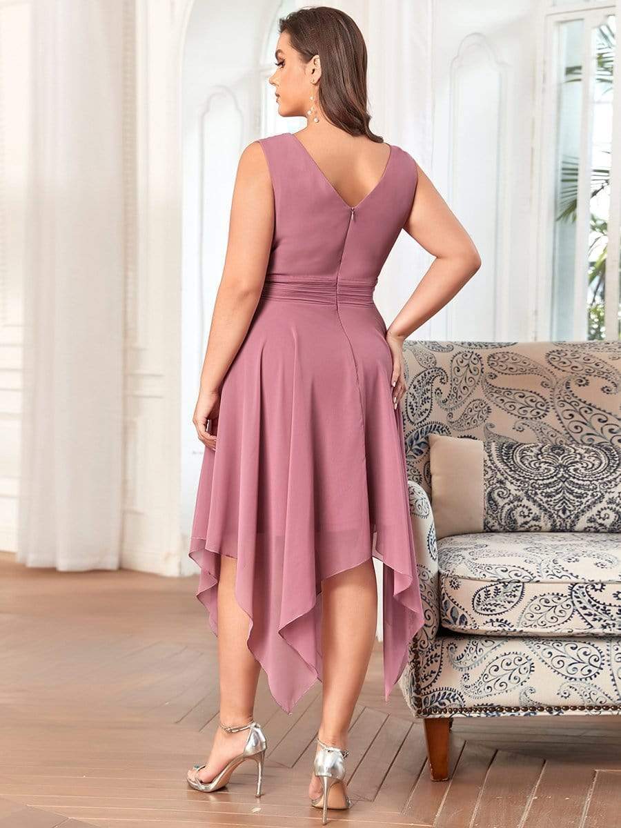 Plus Size Knee Length Asymmetrical Hem Chiffon Bridesmaid Dress #color_Purple Orchid
