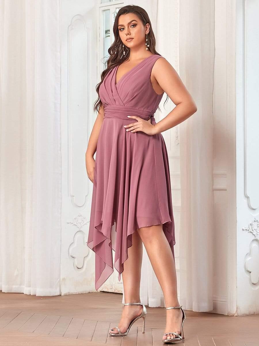 Plus Size Knee Length Asymmetrical Hem Chiffon Bridesmaid Dress