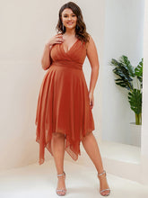 Plus Size Knee Length Asymmetrical Hem Chiffon Bridesmaid Dress #color_Burnt Orange