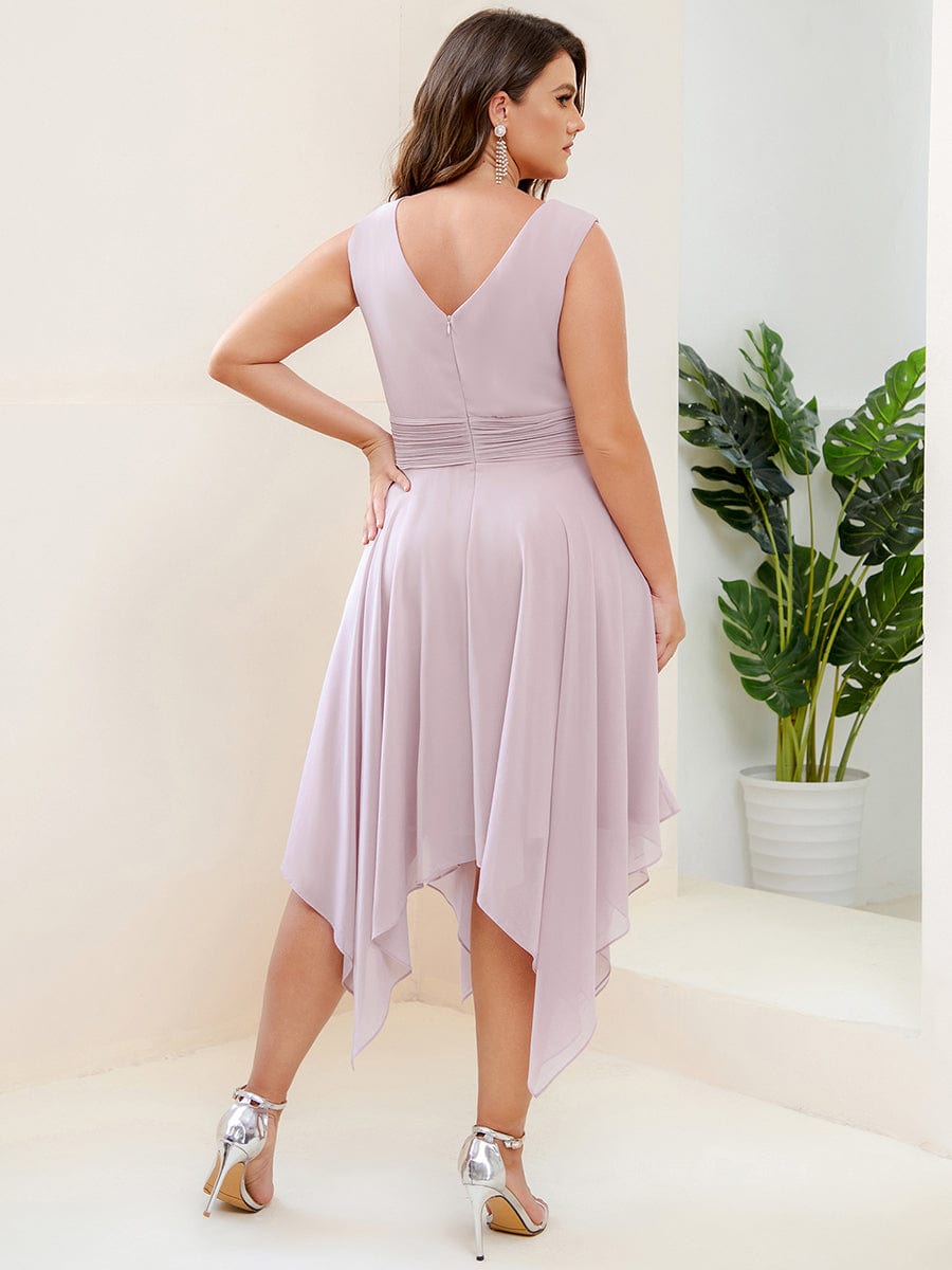Plus Size Knee Length Asymmetrical Hem Chiffon Bridesmaid Dress #color_Lilac
