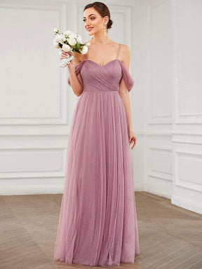 Custom Size Tulle Sweetheart Spaghetti Strap Draped Sleeve Bridesmaid Dress