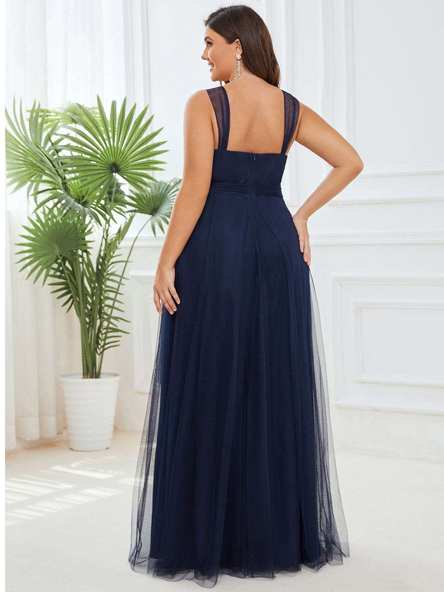 Plus Size Maxi Long Double V Neck Tulle Bridesmaid Dresses