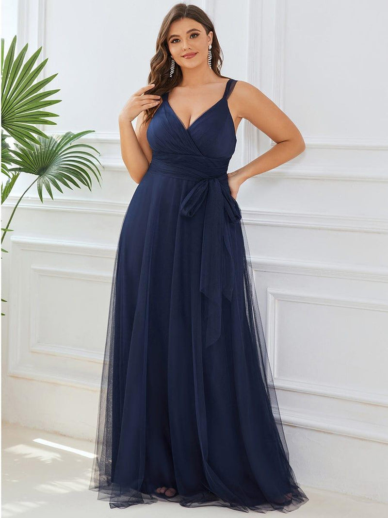 V-neck Tulle Floor Length Bridesmaid Dress Dusk Plus Size