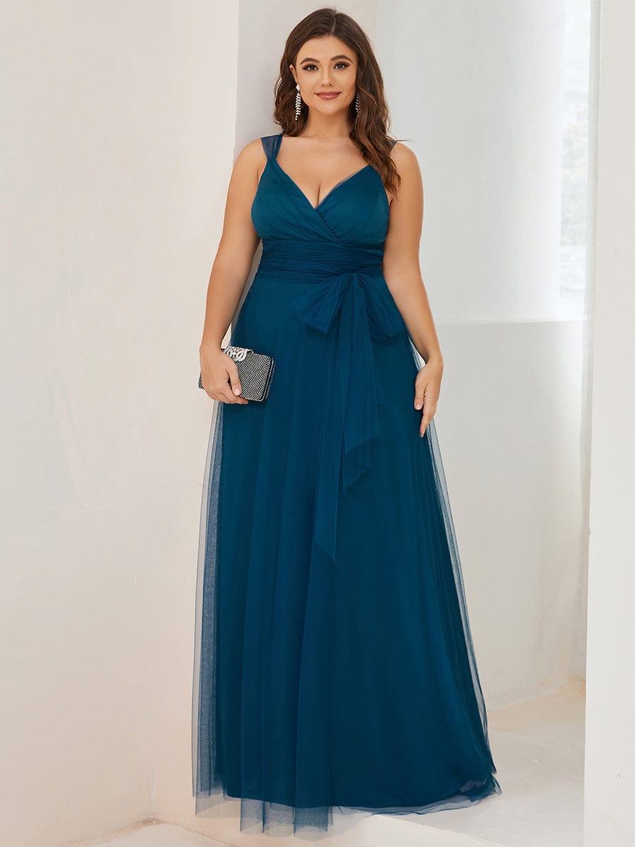 Plus Size Maxi Long Double V Neck Tulle Bridesmaid Dresses