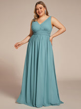 Plus Size Sleeveless V-Neck Chiffon Maxi Bridesmaid Dress #color_Dusty Blue