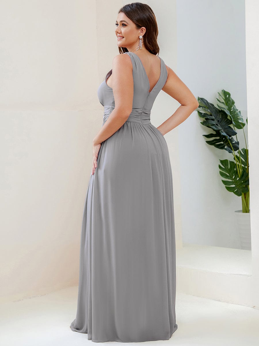 Plus Size Sleeveless V-Neck Chiffon Maxi Bridesmaid Dress #color_Grey