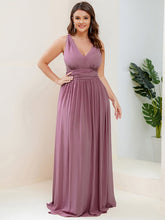 Plus Size Sleeveless V-Neck Chiffon Maxi Bridesmaid Dress #color_Purple Orchid
